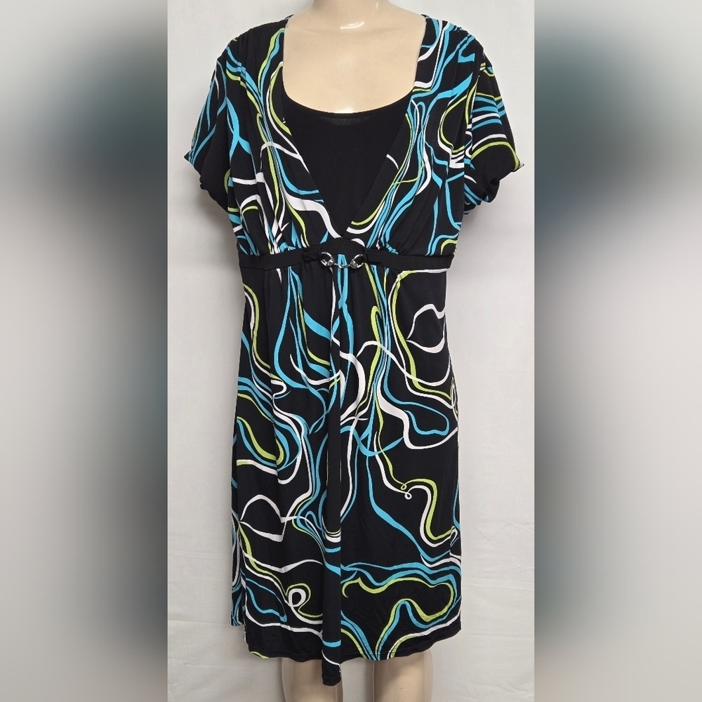 Notations Empire Dress XL Slinky Stretch Knit Built In Front Panel Knee Length